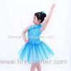 Diagonal Neckline Glitter Floral Tutu Dress Blue Little Girls Dance Clothes