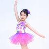 Purple Solo Performance Curved Hem Skirt Floral Sequin Kids Dance Outfits