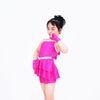 Diagonal Neck Kids Dance Costumes Pink Blue Red Confetti Spandex Outfits