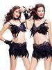 Floral Lace Feather Dance Costumes Polyester Material For Belly Dancing Outfits