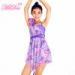 2 in 1 Floral Diagonal Dress Pure Color Bodice Dance Competition Costumes for Children and Adults