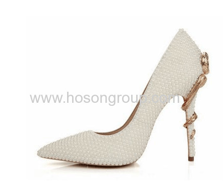 Full pearl snake decorated heel ladies dress shoes