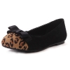 pu suede and leopard print ponyhair women flat dress shoes with bowtie