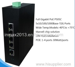 Full Gigabit PoE Industrial Ethernet Switches with 5 RJ45 ports