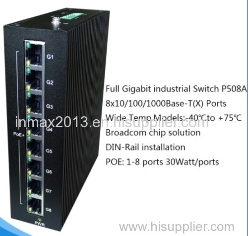 Full Gigabit PoE Industrial Ethernet Switches with 8×10/100/1000BaseT(X) PoE ports