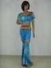 Mature Light Blue Belly Dancing Attire U Neckline Bra Ankle Length Pants For Performance