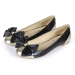 fashion bowtie flat women dress shoes with patch gold and black color