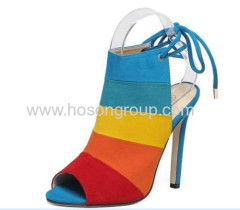 Colorful sling back lace up high heel shoes