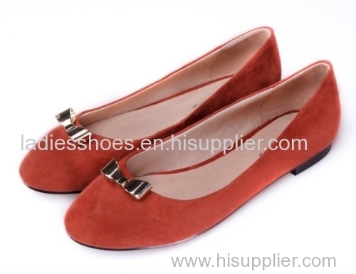 new style PU suede orange flat wommen dress shoes with metal bowtie