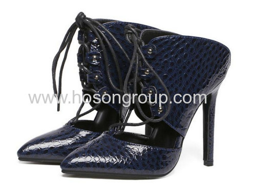 Ladies stone texture lace up high heel shoes