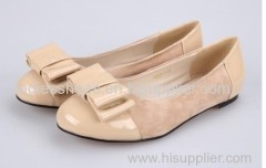 PU suede and leather flat women dress shoes with bowtie