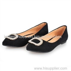 PU suded black color pointed toe women flat fashion dress shoes