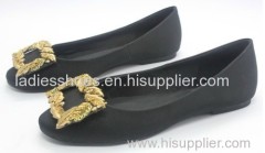 black pu suede ladies flat dress shoes with gold color sequined