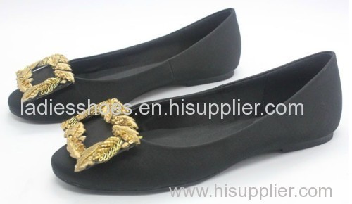 black pu suede women flat dress shoe with gold color sequined