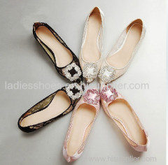 fashion style shining solid lace flat women dress shoes