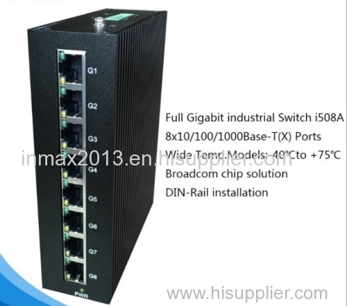 8 ports gigabit ethernet switch DIN-RAIL industrial switch for IP camera use