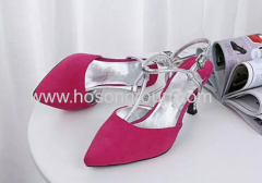 Suede T-strap high heel ladies shoes