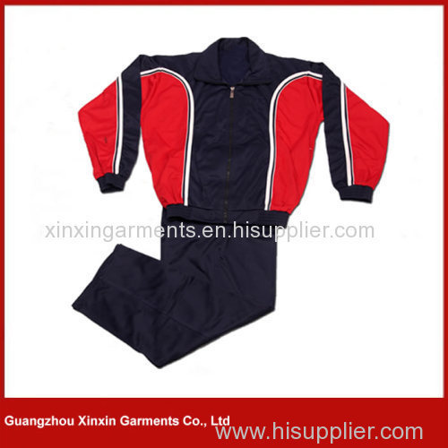 100%polyester zipper front red jacket black pants tracksuits