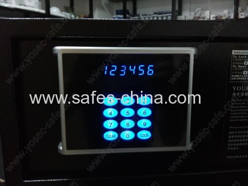 Electronic in room safe with digital safe lock and illuminated keypad for hotel bedroom