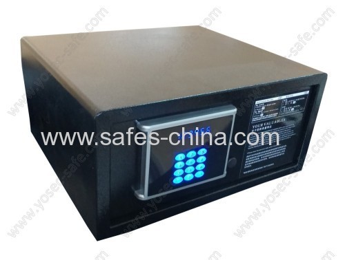 Electronic in room safe with digital safe lock and illuminated keypad for hotel bedroom
