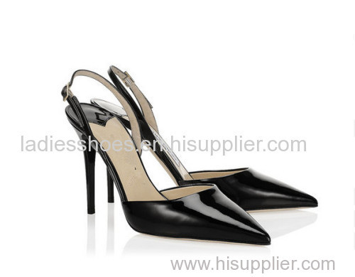black color sling back ankle strap buckle high heel shoes