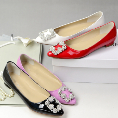 Floral rhinestone ponted toe flat shoes