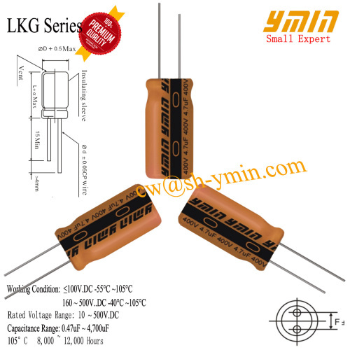 LKG Series 105C 8000 ~ 12000 Hours Capacitors Radial Aluminium Electrolytic Capacitors for General Purpose RoHS