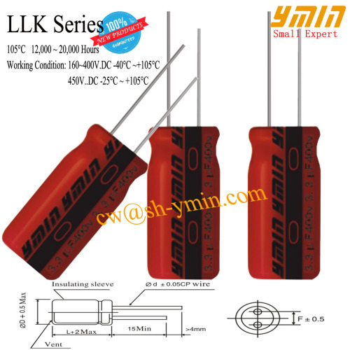 LLK Series 105C 12000 ~ 20000 Hours Capacitors Radial Aluminium Electrolytic Capacitors for General Purpose RoHS