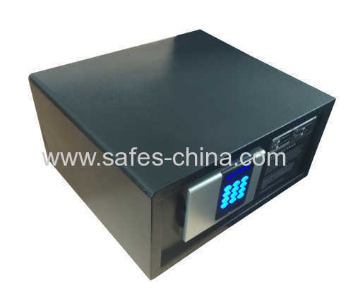 Electronic in-room safe box with motorized locking system and backlit panel for hotel bedroom