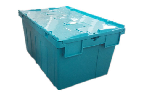 Plastic Nesting Crate with Lid in Light Blue