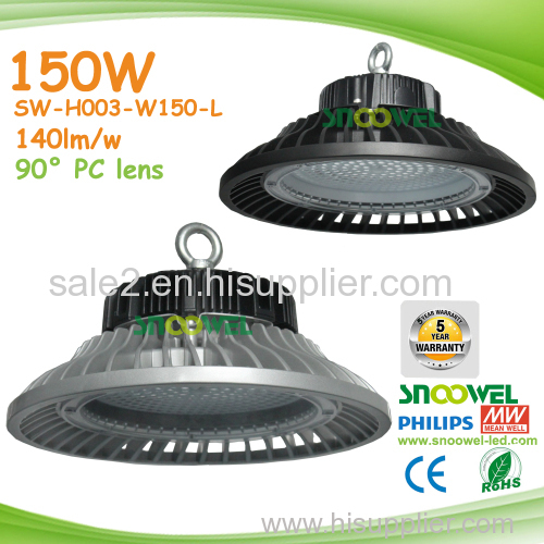 High quality 100W 120W 150W 200W 140LM/W high end UFO LED high bay lights with PC lens