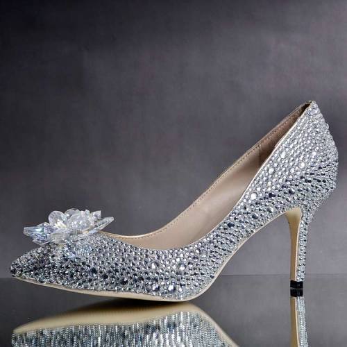 Shine rhinestone pointed toe ladies shoes