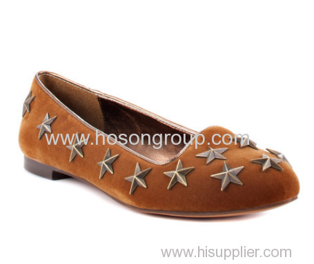 PU suede fashion pull on flat women dress shoe with star