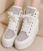 joker women fashion lace up casual shoes with white color rhinestore