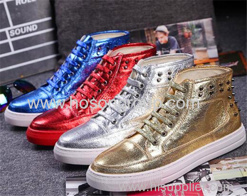 ladies shining lace up solid color casual shoes with studs