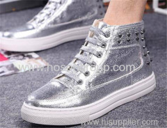 women shining lace up solid color casual shoe with studs