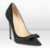 Black women high heel dress shoe with rhinestore and bowtie