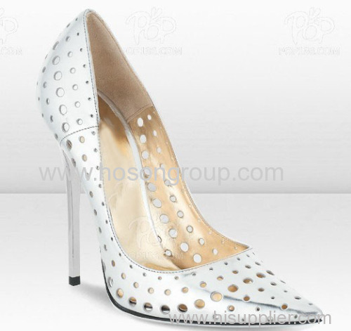 White color cut out stiletto heel dress pumps