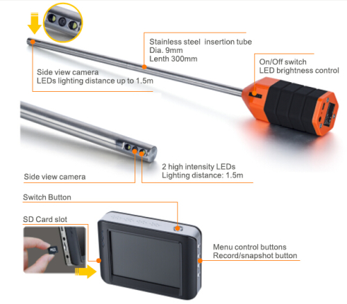 Side View Pipe Inspection camera with DVR Function for Video Input