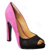 Peep toe pink and black color high heel women dress shoe