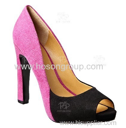Peep toe pink and black color high heel women dress shoe