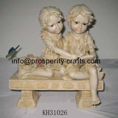 Polyresin Bench + Boy & Girl Statue