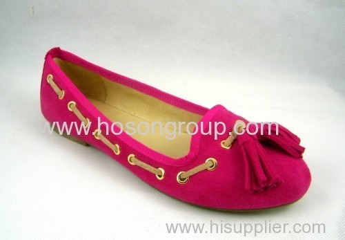 fachsia customized design women casual flat shoe with fringe
