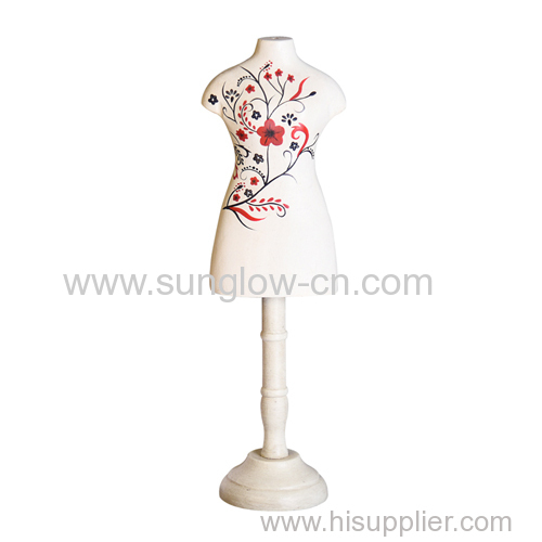 Mini Wooden Lady Model With Flowers Printing