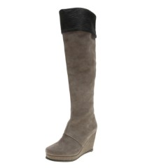 Women suede wedge heel boots grey