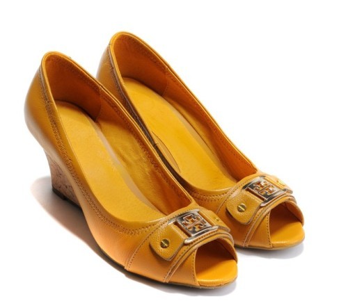 Ladies wedge heel peep toe dress shoes yellow