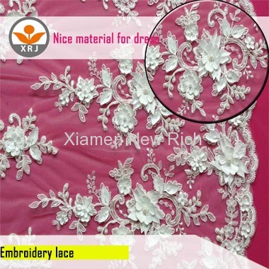 embroidery lace with beading cording and 3D flower