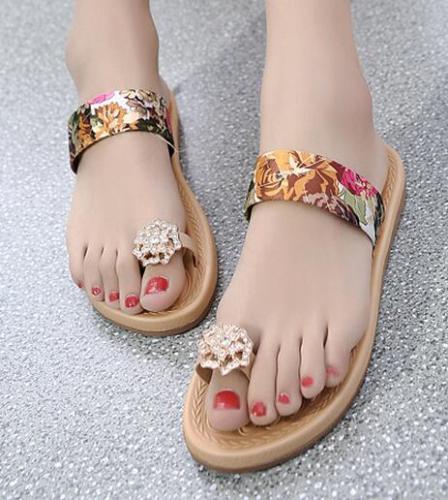 Floral rhinestone clip toe ladies slippers