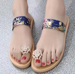 Floral rhinestone clip toe women slippers