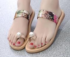 Floral rhinestone clip toe women slippers